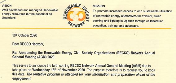Announcing the RECSO Network Annual General Meeting (AGM) 2020